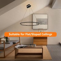 Lustre Classique Moderne à 1 Anneau, Suspension en Cristal Or/Blanc/Noir, Luminaire de Luxe pour Salon à Plafond Haut