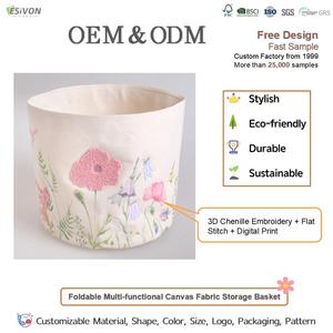 Cesta de Almacenamiento Redonda de Lona con Estampado Floral Boho y Bordado de Chenille, Plegable, <span class=keywords><strong>para</strong></span> Guardar Juguetes y <span class=keywords><strong>Ropa</strong></span> en la Habitación de los Niños - Product Image 2