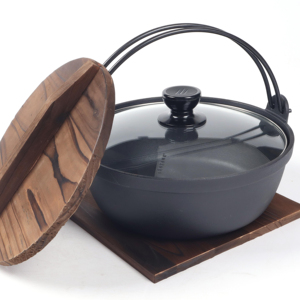 Casserole en <span class=keywords><strong>fonte</strong></span> de style japonais, pré-assaisonnée et avec revêtement émaillé, avec couvercle et poignée en bois, idéale pour le camping - Product Image 5