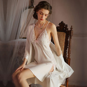 Chemise de nuit en dentelle sans dos, pyjama en satin de soie pour femmes, vêtements de maison MLXL - Product Image 1