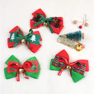 Cute Plaid Bow Clips With Small Bell Costume Party Fancy Dress Cosplay Christmas Hair Bows for Girls