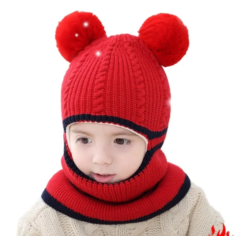 Kinder Kind Baby Mode Winter Strick mütze Frauen Hut neues Leder Label Kinder Winter Baby Kinder Mütze