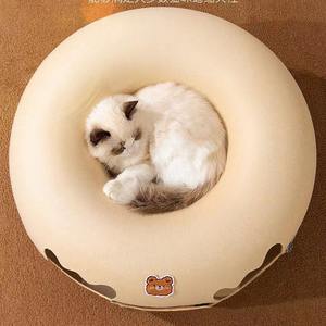 <span class=keywords><strong>Cama</strong></span> para Gatos de Tela Transpirable para las Cuatro Estaciones, Casa para Gatos con Cierre de Cremallera, Diseño de Túnel en Forma de Donut, para Todas las Estaciones - Product Image 4
