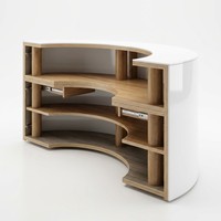 [Muxi] Bureau de réception LED en bois E1 de 18 mm, incurvé et cannelé, de qualité supérieure, pour cliniques médicales, centres dentaires, boutiques et salons