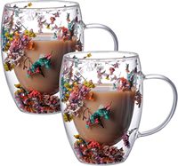 Tasse à double paroi en verre borosilicate de haute qualité, résistante à la chaleur, personnalisée, esthétique, avec fleurs séchées, avec poignée, pour boire du café ou du thé