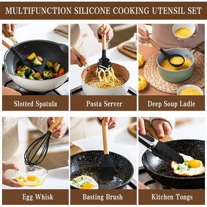 33-Piece Silicone Cooking Utensils <b>Set</b> with Wooden Handles and Holder Heat Resistant Dishwasher Safe - Product Image 3