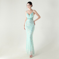 33202 #2025 nouvelle robe de soirée à paillettes à col en V profond avec perles robustes et filet découpé au laser, jupe sirène