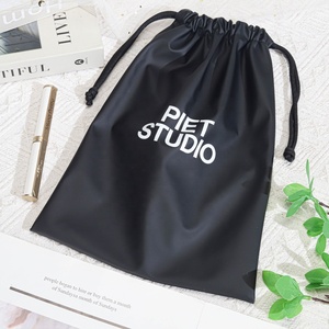 Custom Logo Printed Black <b>Drawstring</b> Pu Leather <b>Makeup</b> Power Bank Packaging <b>Bag</b> Waterproof Leather Cosmetic Pouch - Product Image 4