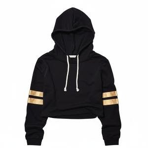 Sudadera con capucha de seda de gran tamaño recortada a la moda para mujer, sudadera de invierno de Punto ligero, diseño bordado, Top corto personalizado, Jersey informal - Product Image 1