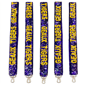 Sangle de sac à paillettes GEAUX TIGERS, accessoire de mode, sangle d'épaule à texte en relief violet et jaune - Product Image 1