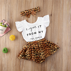 Conjuntos de Ropa para Bebés, Camisetas de Manga Corta y Faldas, Conjuntos de Ropa de Verano para Niñas, Tejidos con Estampado de Leopardo, Casuales - Product Image 1