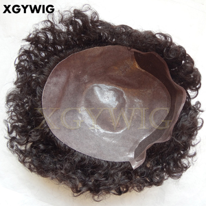 Magazzino OminiLace 12 millimetri sciolti Ricci parrucca 100% di remy Dei Capelli Umani di African American Curl DELL'UNITÀ di elaborazione sottile toupet pelle per <span class=keywords><strong>uomo</strong></span> nero - Product Image 2
