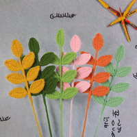 Buket Bunga Buatan 7 Daun Rajutan Tangan dari Benang, Dekorasi Rumah Modern untuk Wisuda, Hari Valentine, Hari Ibu