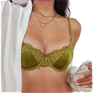 ชุดชั้นในเซ็กซี่ลายดอกไม้ ระบายอากาศได้ดี ผ้าซาตินบางเฉียบ แต่งลูกไม้ ชุดบราและกางเกงในแบบปรับสายได้ ชุดชั้นในผู้หญิงแบบฮิปสเตอร์ - Product Image 1