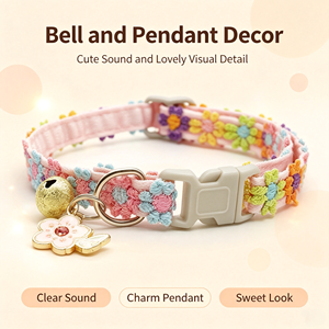 Collar de Encaje Colorido con Flores para Mascotas, Lindo Collar Decorativo con Campana, Accesorio de Collar Ajustable para Gatos y Perros Pequeños - Product Image 4