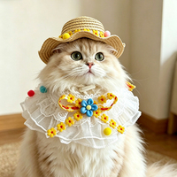 Accessoires pour animaux de compagnie : Bandana et chapeau de paille écologiques, mignons, pour chats et chiens de petite et moyenne taille, avec nœud, style adorable