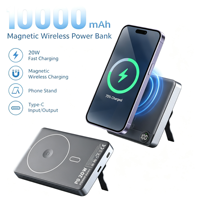 Batterie externe magnétique sans fil en promotion, 10000 mAh, charge rapide 20W, chargeur portable ultra-mince en alliage d'aluminium avec écran LED et support