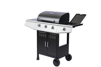 Barbecue au gaz GPL moderne de luxe haut de gamme à 3 brûleurs en acier avec grille de cuisson en fonte, chariot et finition thermolaquée, four à pizza 8,4 kW