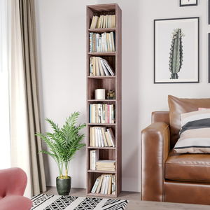 Dark Oak Tall Media CD Storage Cube Organizer 8-Tier Book <strong>Shelf</strong> <strong>Thin</strong> Narrow Wood Bookcase with Adjustable <strong>Shelves</strong> - Product Image 2