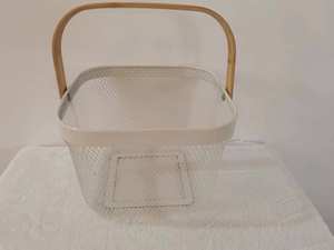 Multifunzione cucina giocattolo da bagno frutta organizzatore di fiori in rete metallica cesto di stoccaggio con manico in legno - Product Image 4