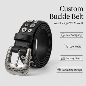 Yogoo High Streetwear Hip Hop PU Leather Belt with Metallic Star Buttons Zinc Alloy Antique Silver Pin Buckle 120cm Length