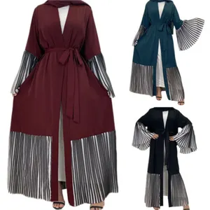 Polyester Abaya Open Front Cardigan Jilbab Abaya Dubai Women's Long Dress Muslim Kaftan Party Robe For Adults