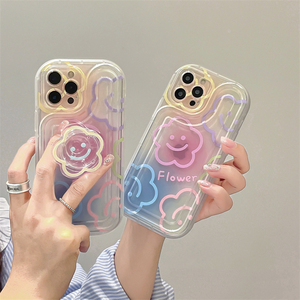Funda de teléfono transparente con soporte de anillo de flor de Sol de Corea para <span class=keywords><strong>iPhone</strong></span> 14 12 13 <span class=keywords><strong>11</strong></span> Pro Max Plus Girl Cute Floral Stand Clear Soft Cover - Product Image 2