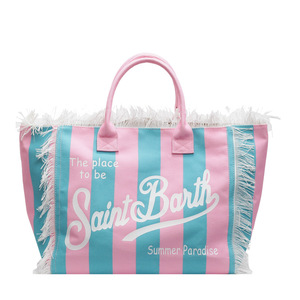 Tas pantai wanita, tas jinjing kapasitas besar portabel motif huruf macan tutul desain bergaris - Product Image 6