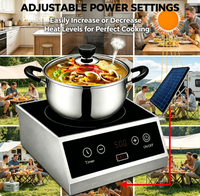 Kompor Induksi Keramik Portabel Tenaga Surya 600W DC 24V 30Ah dengan Baterai Lithium Terintegrasi, Bahan Stainless Steel untuk Rumah Tangga, Luar Ruangan, dan Berkemah