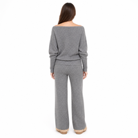 Ensemble de tricots pour femmes avec logo personnalisé, tricoté à manches longues, épaules dénudées, couleur unie, mode hiver, mélange acrylique, usine OEM & ODM