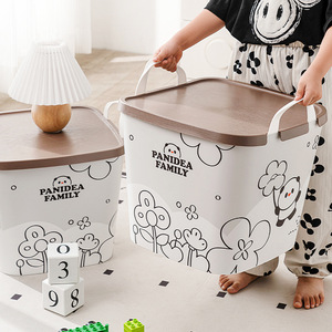 Panidea Family Plastic Storage Basket With Lid And Handle Rectangle PP Material For Toy And Laundry Storage - Product Image 2