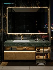 Hotel style light luxury rock slab seamless ceramic basin intelligent mirror cabinet high-end bathroom cabinet - Product Image 3