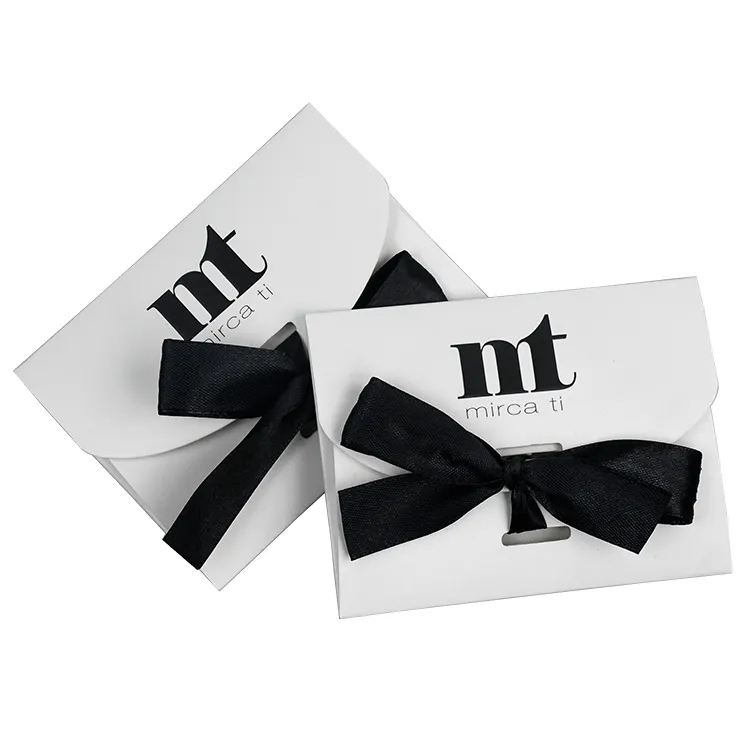 Personnalisé Imprimé En Gros Pliant Bijoux PackagingMini Papier Enveloppe Cadeau Avec Ruban Noeud Papillon