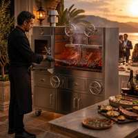 Grill argentin en acier inoxydable robuste et four à pizza au bois, station de cuisson extérieure commerciale pour hôtel