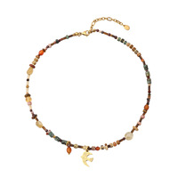Collier fantaisie coloré en laiton plaqué or 18 carats avec perles en pierre naturelle faites à la main, breloques oiseaux, cadeau pour femme