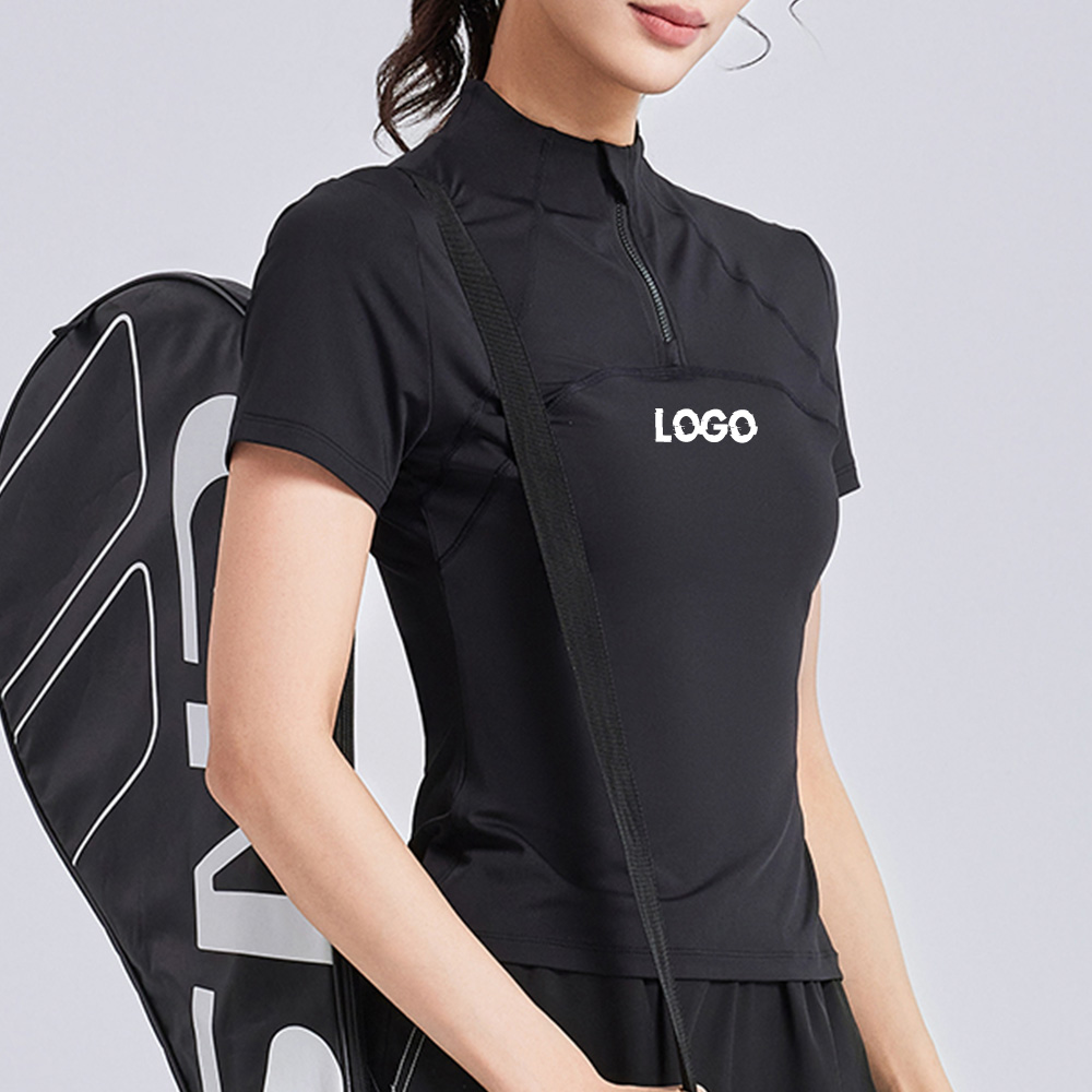 Oem Quick Dry Slim Fit Half Zip Soft Lightweight Yoga Tennis Tops Custom Women'S Short Sleeve Gym T-Shirt With Back Mesh Design