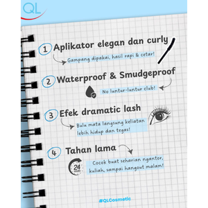 Máscara de Pestañas Dramática a Prueba de Agua y Rizadora QL 8ml. Certificado HALAL, esta fórmula negra y cremosa ofrece rizos duraderos y a prueba de manchas. - Product Image 6