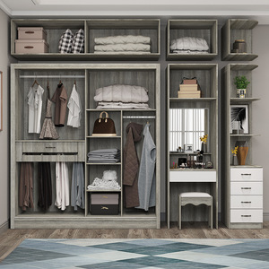 Armoire à portes coulissantes minimaliste moderne, meuble de rangement assemblé pour chambre à coucher, blanc cassé ZX 9221 - Product Image 1