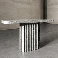 Console en marbre massif Dream Home avec base cylindrique rainurée, console de hall en pierre unique pour décoration résidentielle haut de gamme