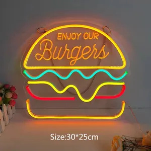 Fries Neon Sign Hot Dog Hamburguesa Pizza Cake Donuts LED Neon Lighting Lamps USB Party Restaurant Shop Kawaii Room Decor