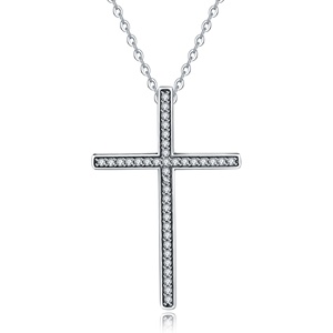 925 argent sterling bling simple jérusalem zircon croix pendentif collier - Product Image 1