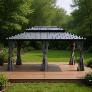 Gazebo in Alluminio con Tetto Rigido 12 X 18, Doppio Tetto con Tende e Rete per Patio, Cortile, Terrazza, Prato - Product Image 2