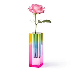 2x2x6 vaso a soffietto arancione viola vaso di fiori in Lucite acrilico artigianale Mini porta Bouquet