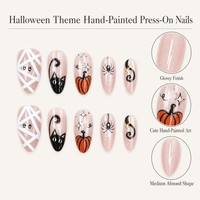 H69 Kaixin Nouvelle Arrivée Halloween Faux Ongles à Presser Français Mignons Peints à la Main Courts Amande pour l'Intérieur Fournitures pour Ongles