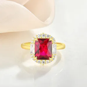 14k 18K 24k Gold Engagement Ring Custom Wedding Red Gemstone Jewelry Yellow Gold Plated Rectangle Ruby Ring