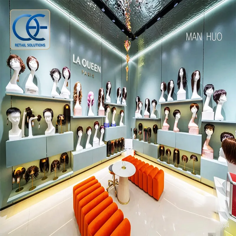 Human Hair Wigs Shop Display Decoration Hot Sale Best Wigs Hair Salon Interior Design Wigs Display 3D Interior Design