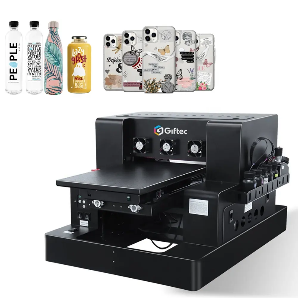 Giftec A3 casing ponsel Printer stiker DTF Hybrid Flatbed otomatis Impresora UV Printer Inkjet kaca botol pena kayu disediakan