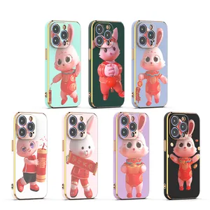 Color Printed Cartoon Rabbit 6D Plating Tpu Mobile Phone Cases Soft Flexible Back Cover For iPhone 15 14 13 12 11 Pro Max Case