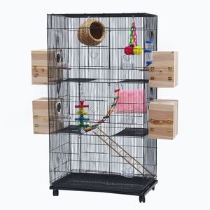 Papağanlar için büyük ferforje kuş kafesi, depolama rafı ile haddeleme <span class=keywords><strong>stand</strong></span>ı, ayrılabilir besleyici kutular-kolay temiz kuş evi - Product Image 6