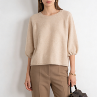 Pull en cachemire pur à 100 % de luxe pour femme, chic, à manches courtes, col rond, tricoté, toutes saisons, OEM/ODM